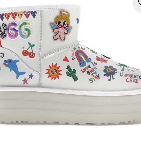 UGG Shoes - UGG White Multicolor Graphic Ankle Boots